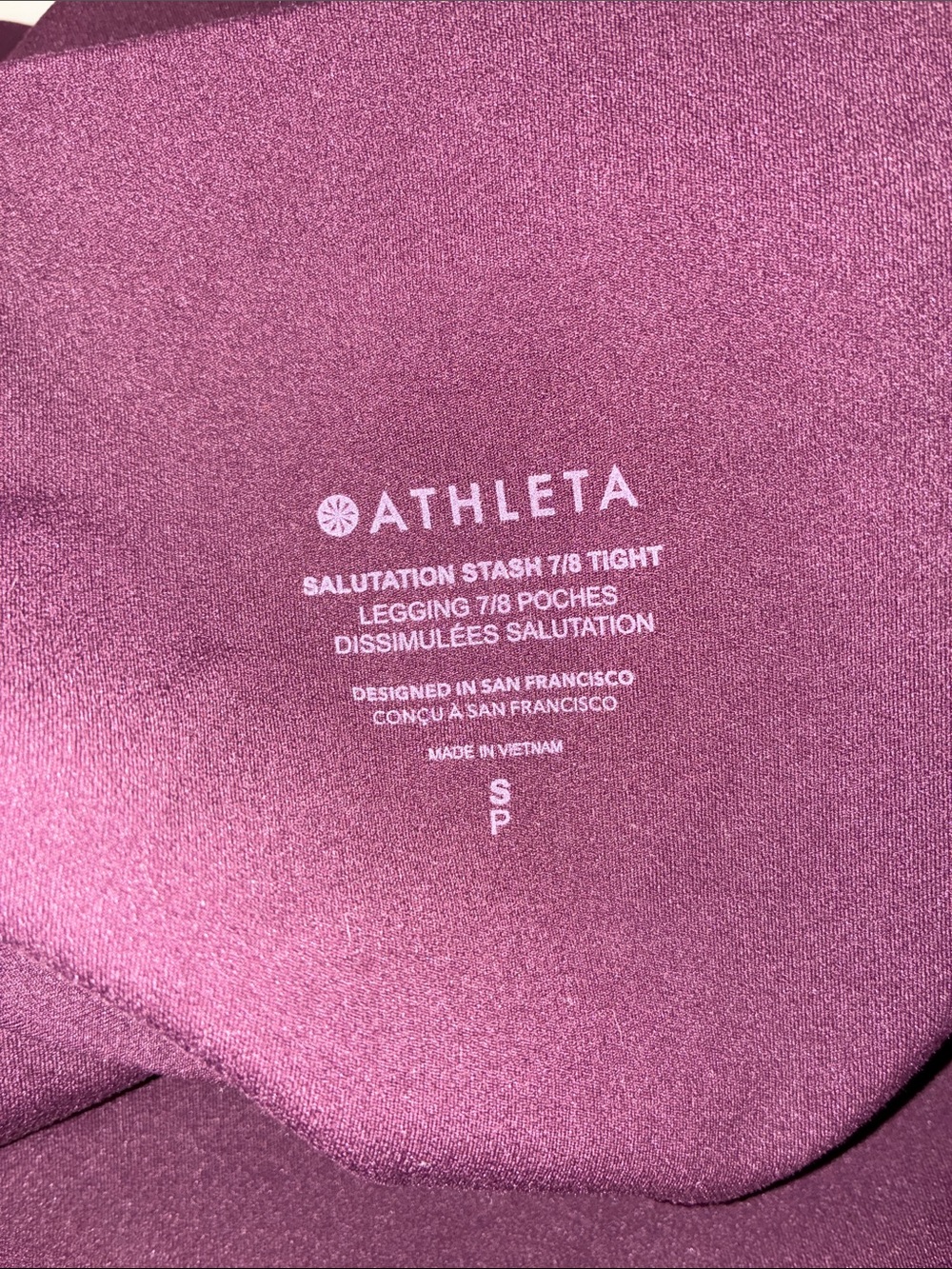 Athleta Salutation Stash 7/8 Tights - Berry